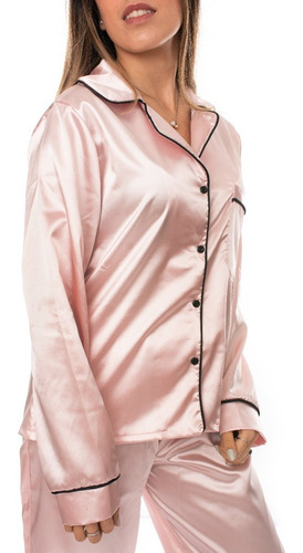 Pijama Mujer Seda Saten Camisa Pantalon Suave Elegante Moda