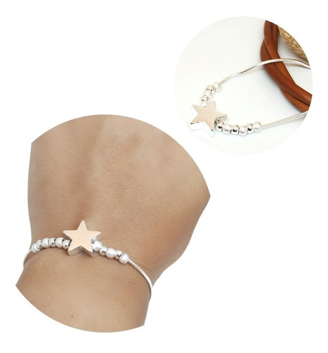 Pulsera Regulable Acero Blanco Con Dijes Bolitas Y Estrella