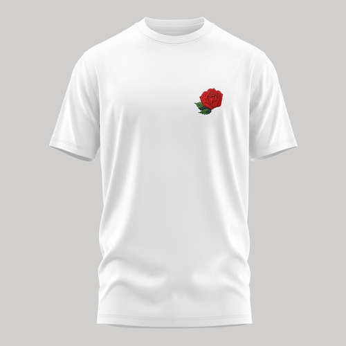 Remera Algodón Bordada Personalizada Flor Rosa Unisex