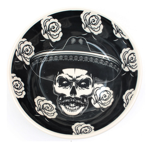 6 Platos Pozolero Ceramica Decorado Calavera Vencort 850 Ml Color Negro 2