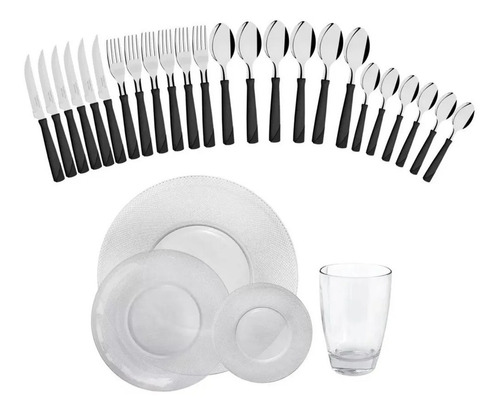 Set Vajilla X24 Platos Gema Vasos Pampa Cubiertos Tramontina