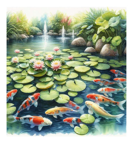 Vinilo 30x30cm Koi Paisaje Sereno Acuarela Relajacion M4