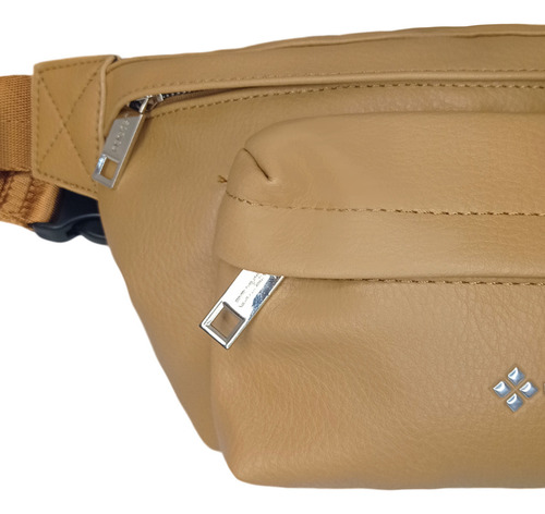 Riñonera Lexico L419 Eco Cuero Premium Bolsillo Cierre Metal Color Camel Diseño De La Tela Lisa