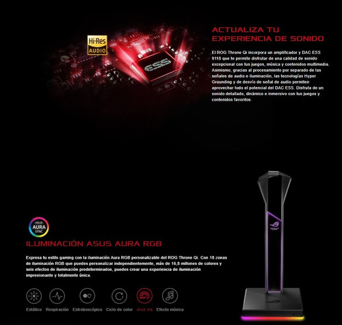 Imagen 4 de 10 de Asus Rog Throne Qi Soporte Auricular 7.1 + Carga Inalambrica