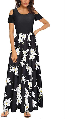Kancystore Women's Short Sleeve Floral Maxi Dresses Cold S 