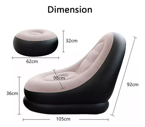 Sillón Inflable Puff Tumbona Con Reposa Pies Color Variado