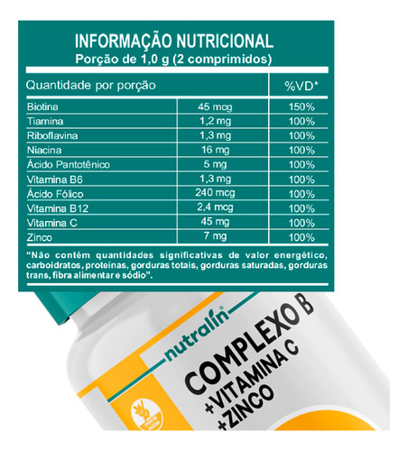 Complexo B Nutralín Com Vitamina C E Zinco 60 Comp.