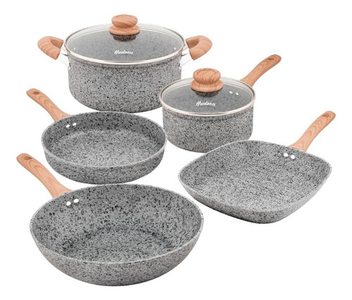 Juego Bateria Wok Bifera Hudson Ceramica Granito Stone 5pz