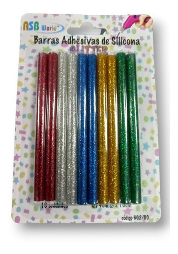 Pack X 10 Barras De Silicona Fina Asb 7,4 Mm Glitter Color 