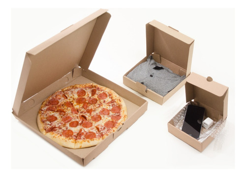 100 Cajas Para Pizza 41x41x5cms Carton Microcorrugado Kraft Color Caqui