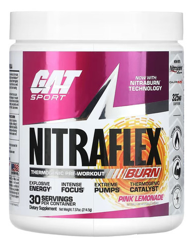 Nitraflex Burn Cat Sport antes do treino, 30 porções de limonada rosa