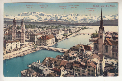 Antigua Postal Los Alpes Vistos Desde Zurich Suiza Vintage