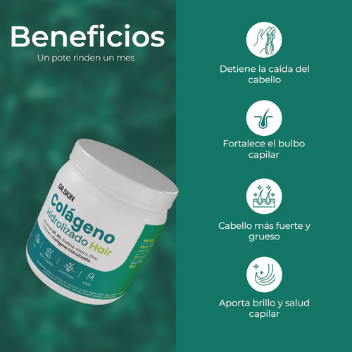 Colágeno Hidrolizado Hair Dr Skin 360g 30 Porciones Fortalecé Tu Pelo, Combatí La Caída Y Lucí Un Cabello Fuerte, Brillante Y Sano! Biotina L-cistina Suplemento Salud Capilar Anticaída