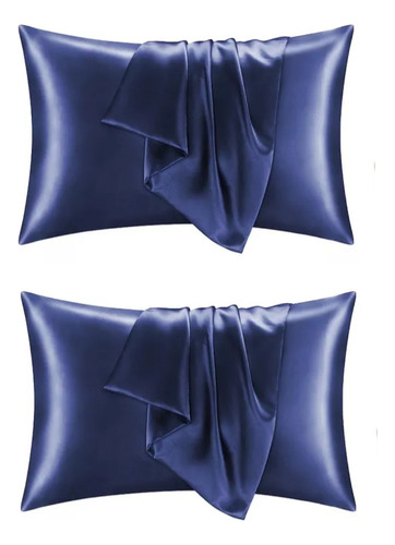 Funda Cobertor De Almohada Seda Anti Acne Granos Azul X2