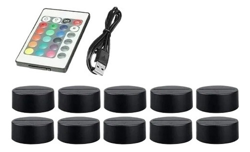 10 Piez Cable Usb Remoto Con Base De Luz Led 3d, 16 Colores,