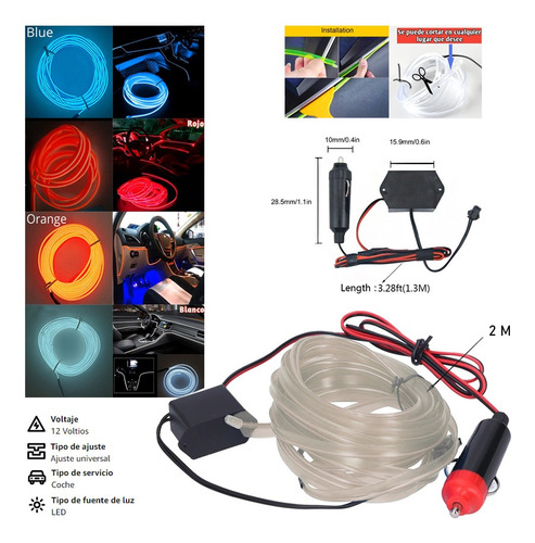 Hilo Tira Luz Neon Colores Varios Led Auto 2m