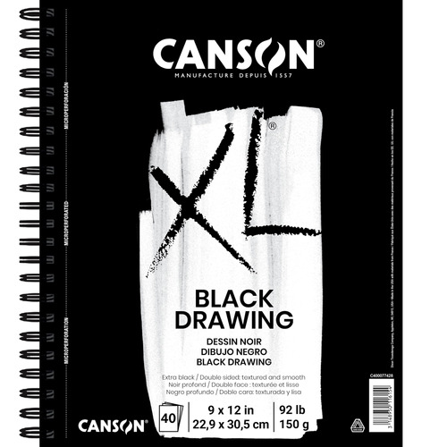 Canson Papel De Dibujo Serie Xl, Negro, Bloc De Alambre, 9 .
