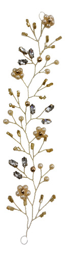 Tocado Dorado Novias ,15 Cm, Perlas, Strass , Canutillos, Dorado