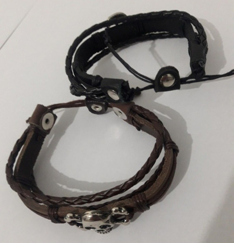 6 Pulseiras Couro Regulável Sortidas Cores Duravél Masculino