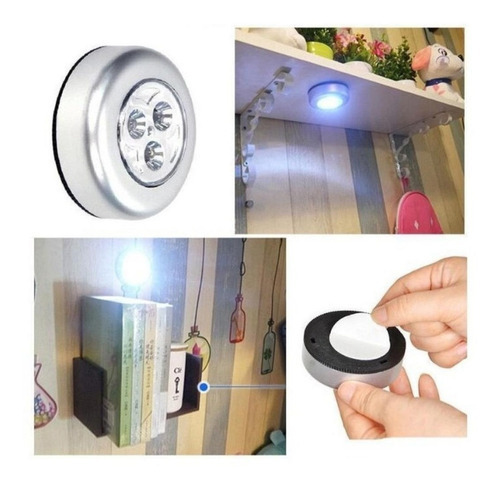 Luminaria Led Spot Sem Fio Luz Segurança Emergencia De Toque Cor Prateado Prata