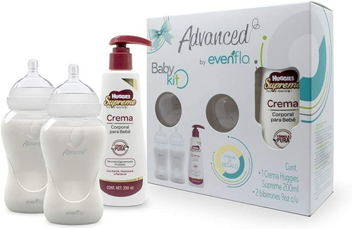 Kit Evenflo Advanced 2 Biberones 9oz + Crema Huggies 200ml