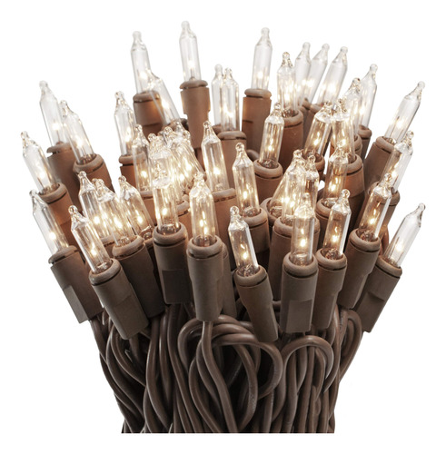 100 Mini Luz Transparente Navidad Cable Alambre Marron Ul 18