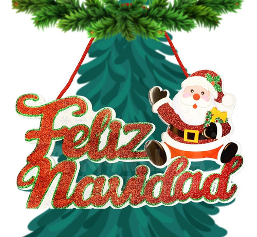 Letrero Feliz Navidad Adorno Colgante Santa Claus Glitter