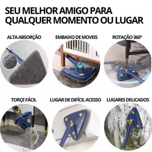 Mop 360 Ajustável: Rodo Limpeza Esfregão Triangular