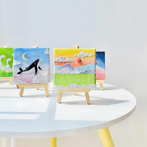 10 prateleiras de pintura e telas de pintura — Mini conjunto de pintura a óleo, 24 cores, cavalete de pintura de 10 x 10 cm para pintura artística e suprimentos para festas
