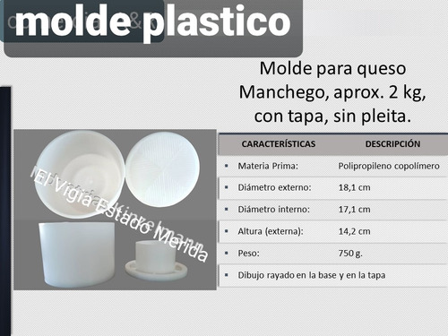 Molde Plastico Resistente C/tapa P/queso Tipo Machengo 2 Kg