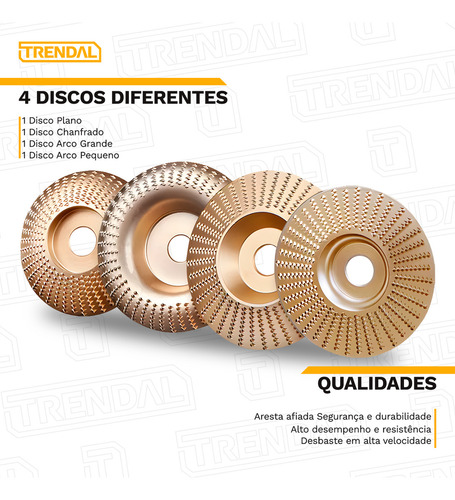 Kit 4 Disco Abrasivo Para Lixar Desbastar Esculpir Ângulo De Madeira Esculpida Reforçada