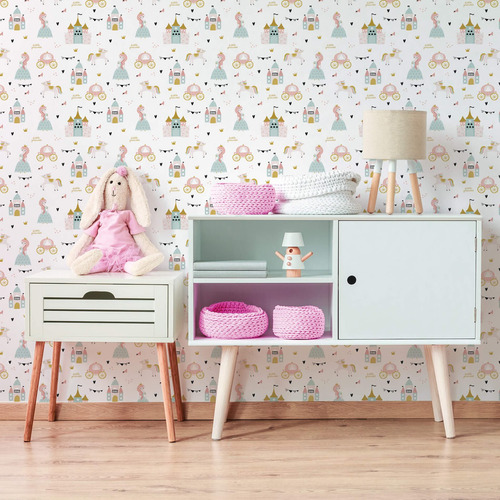 Imagem 2 de 3 de Papel De Parede Princesa Para Quarto De Menina 57x270cm