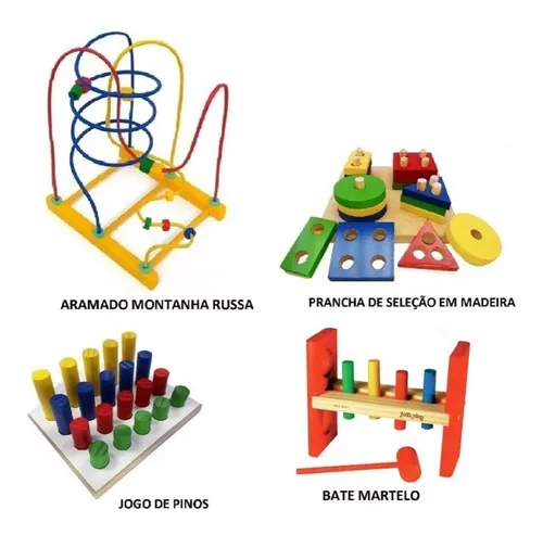 Kit 4 Brinquedos Educativos Pedagógicos De Madeira 2 Anos - Frete