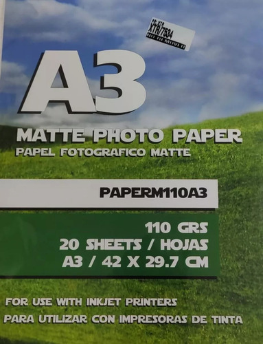 20 Hojas De Papel Fotografico Global A3 Matte 110grs Centro