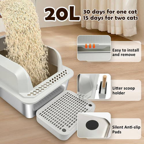 Caja De Arena Para Gatos Vivifying De Acero Inoxidable Xl Co