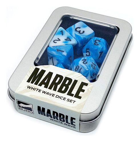 Kit De Dados Marble White Wave Azul E Branco Para Rpg Buró