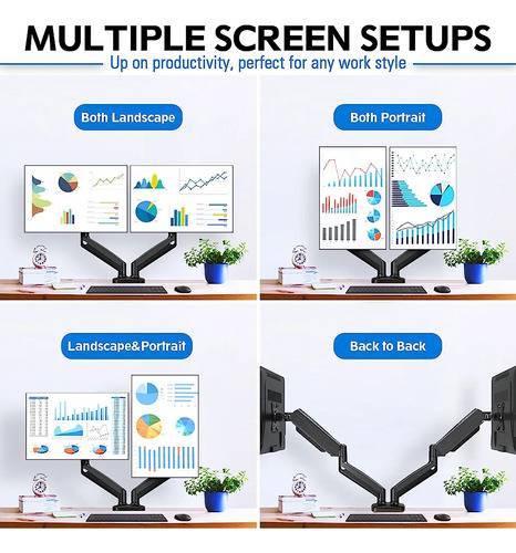 Soporte De Monitor Dual Con Resorte De Gas Monitor Hasta 32 