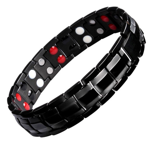 Pulsera Negra De Magnetoterapia Con Imanes De Doble Hilera D