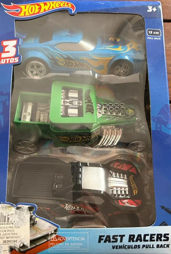 Hot Wheels Auto A Fricción Pull Back Fast Racer Set X3
