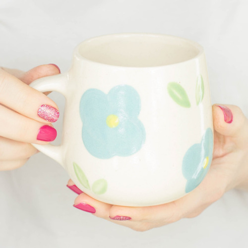 Tazón Taza Cerámica Engobes Diseño Flores