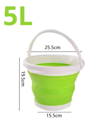 Balde Plegable De Silicona Portatil Con Manija Calidad 5 Lts Verde Lima