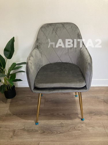 Pack 2 Sillas Sitial Poltrona Velvet Patas Doradas Respaldo Estructura de la silla Gris