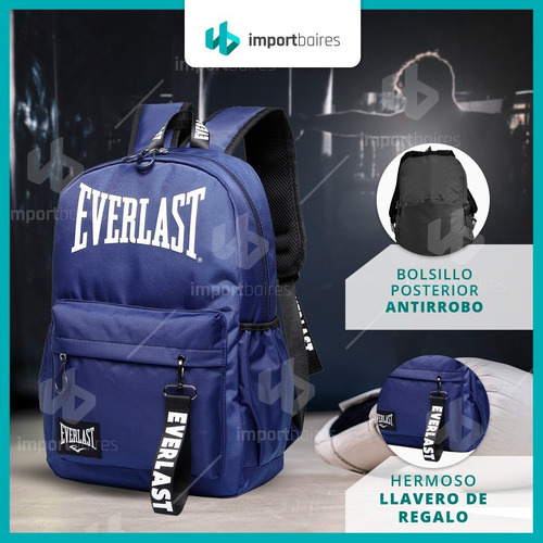 Imagen 8 de 10 de Mochila Everlast Porta Notebook Urbana Reforzada 100% Original Deportiva Escolar Gimnasio Gym Unisex
