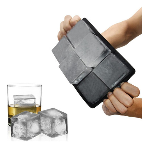 Forma De Silicone Gelo Cubo Grande 6 Cubos Drink Whisky Top Crevo Cor Preto