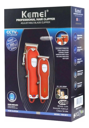 Pack Maquina Corta Pelo + Trimmer De Cabello 2en1 Roja