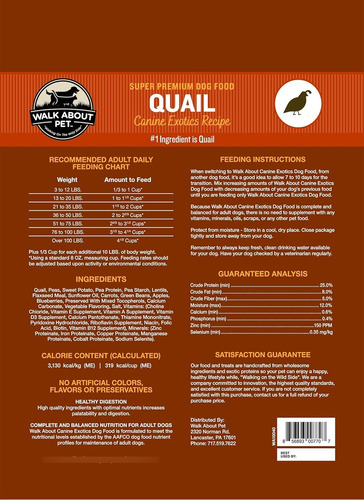 Canine Exotics, Comida Para Perros, Codorniz, 4 Lb.