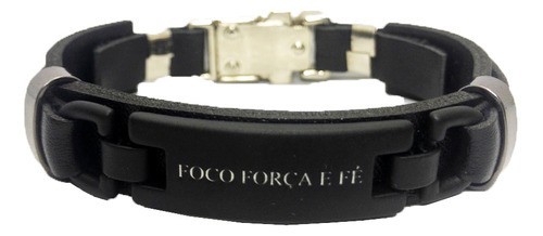 Pulseira Masculina Foco Força E Fé Amuleto Negro Trava