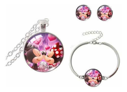 Conjunto Collar Aros Y Pulsera Minnie Mouse