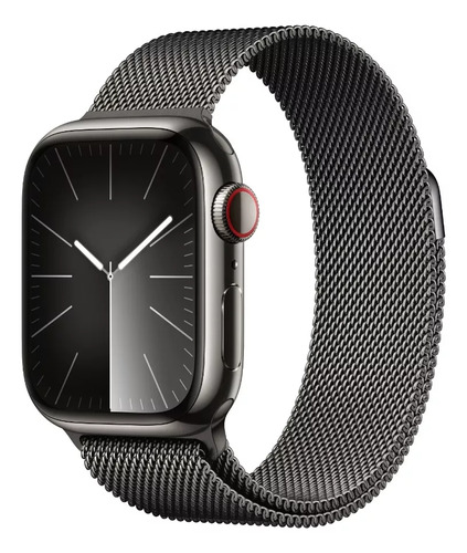 Apple Watch Series 9 GPS + Cellular • Caixa grafite de aço inoxidável – 45 mm • Pulseira grafite estilo milanês