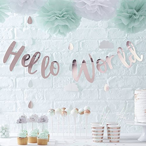 Ginger Ray Rose Gold Hello World Scripted Baby Shower Buntin